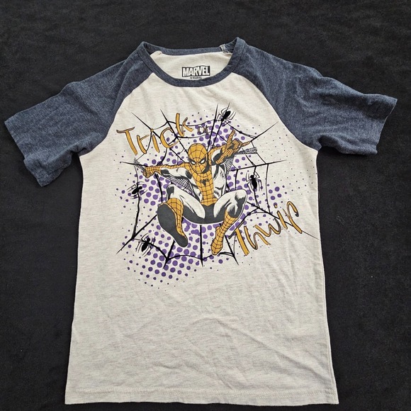 Marvel Other - Trick or Thwip Spiderman Halloween Beige/Gray Short Sleeve T-Shirt Boys L(10/12)